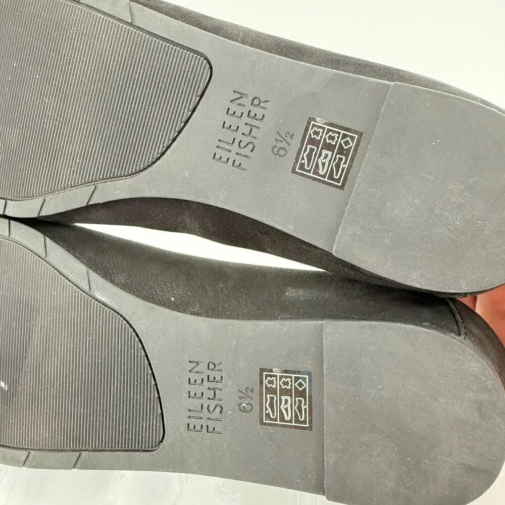 Eileen Fisher Womens Una Hidden Wedge Ballet Flats Sz 6.5 Black Suede Round Toe